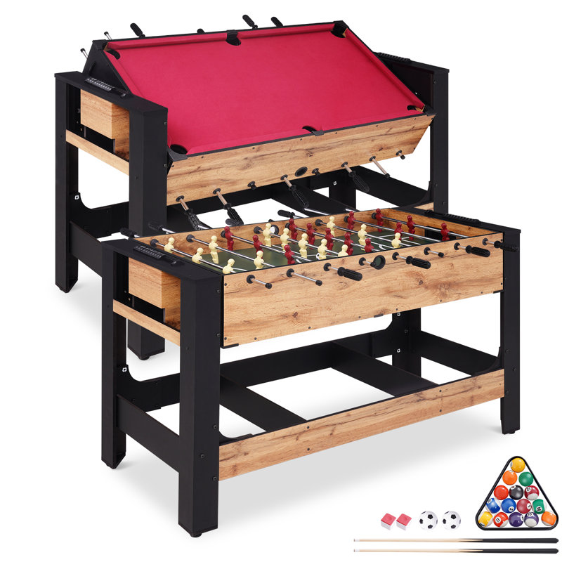 Raychee 54" 2-in-1 Swivel Multi Game Table - Billiards, Foosball, Combo Game Table Set For Adults Kids, Game Room, Friends & Family