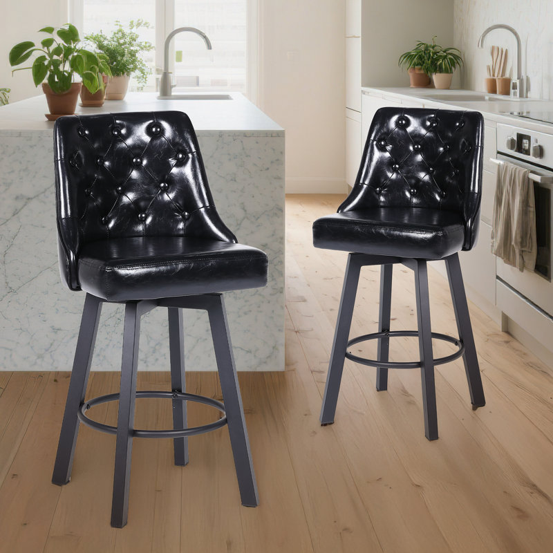 Bar Stools, Modern Wax Leather Bar Stools, 360° Swivel With Backrest, Thick Waterproof Seat Cushion, Suitable For Bar, Kitchen And Makeup