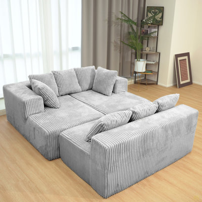 Canapé modulaire modulaire en forme de U, méridienne 130 po à 4 places avec design réversible, tissu en velours côtelé rayé - canapé de salon ou de chambre à coucher personnalisable, disposition librement configurable.
