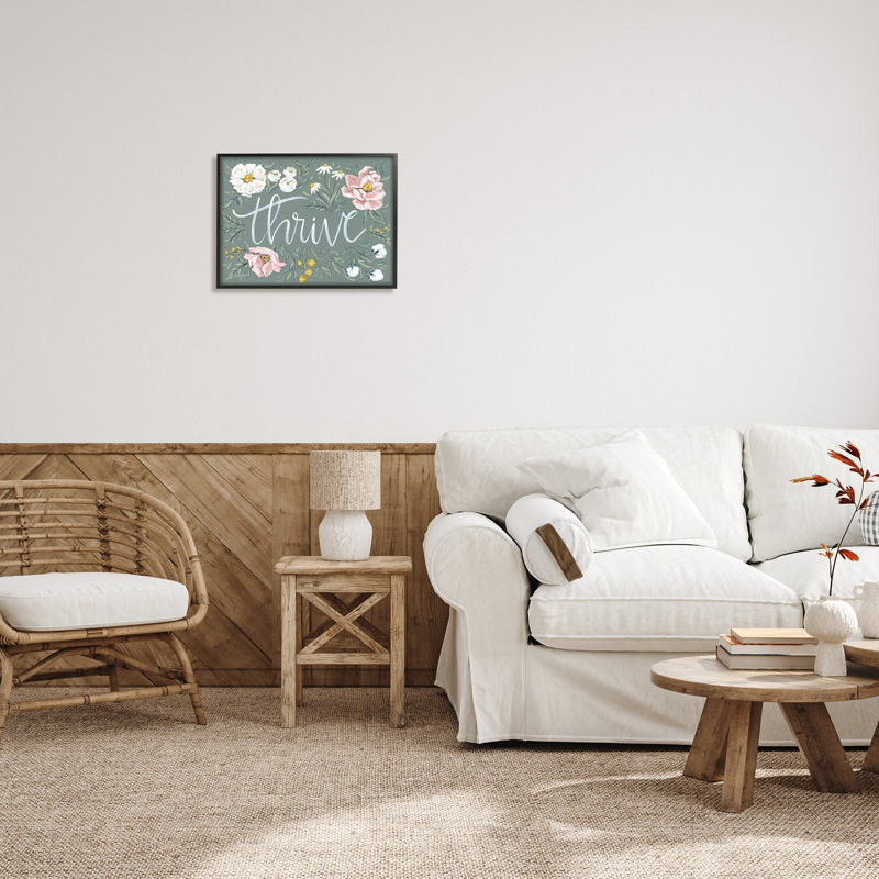 "Thrive", bordure florale encadrée sur bois par Sara Baker, impression, H 16 po x l 20 po x P 1,5 po
