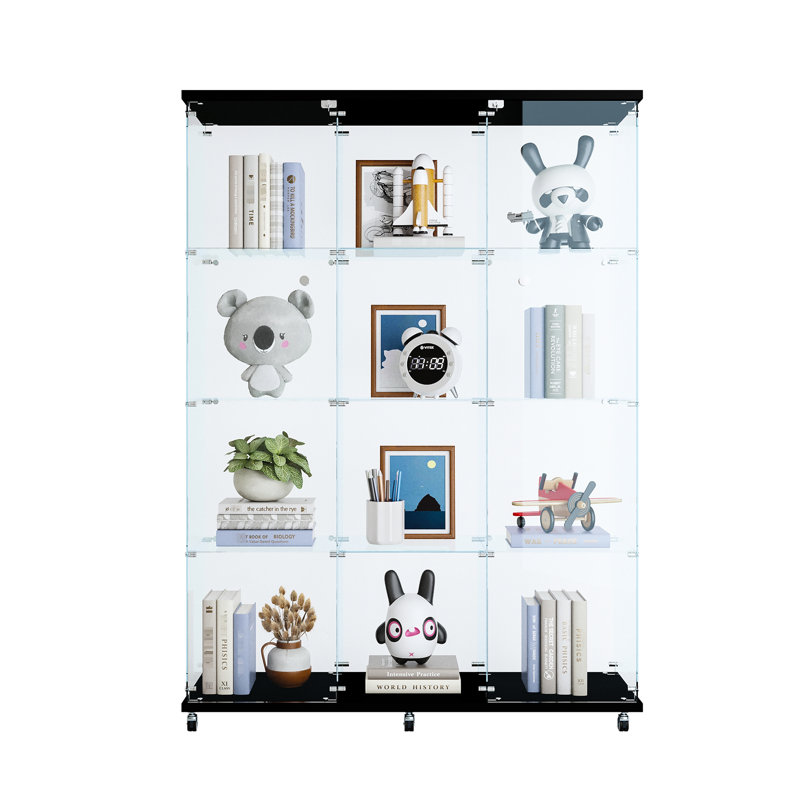 Vitrine de rangement en verre noir avec 4 tablettes