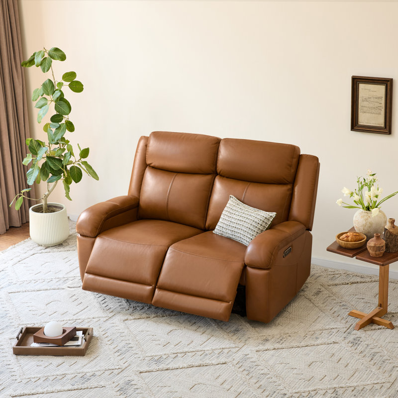 Canapé inclinable électrique en cuir véritable Zachery, 2, Brun selle