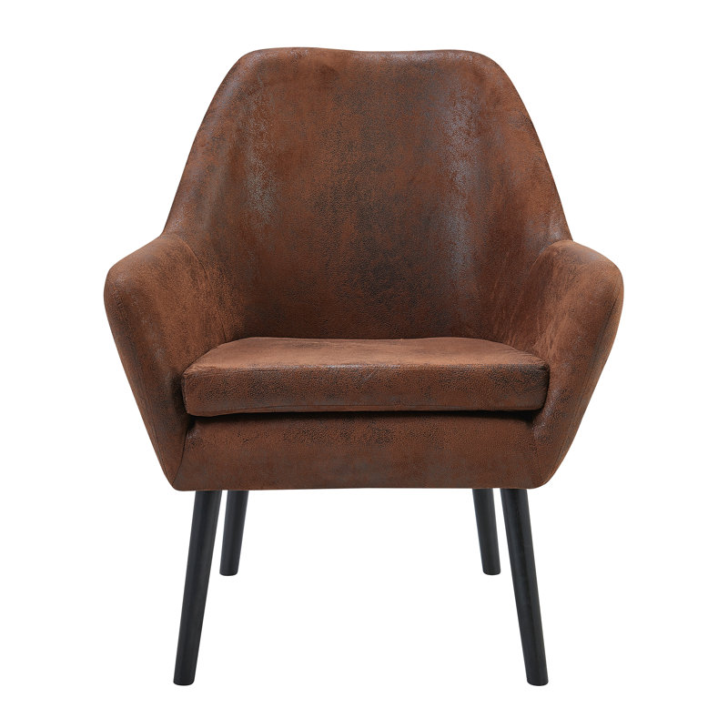 Leonel Mid-Century Modern Accent Armchair with Aged Fabric Upholstery, Solid Wood Legs