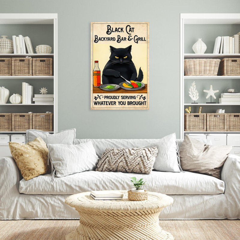 Ishrana Black Cat Backyard Bar And Grill - 1 pièce, impression d'art graphique rectangulaire sur toile tendue