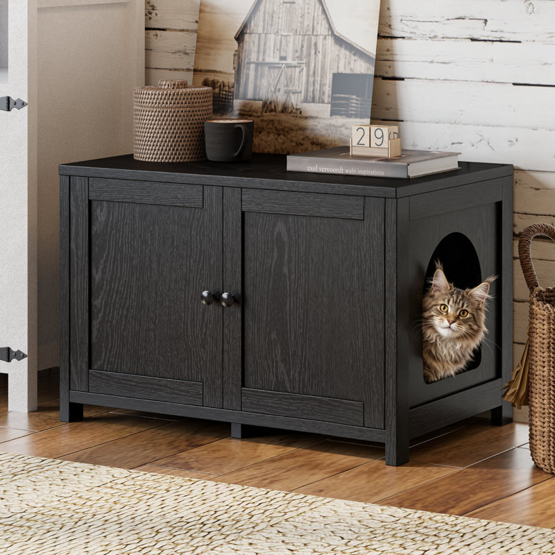 Enclos moderne dissimulé pour bac à litière pour chat avec double porte, Black