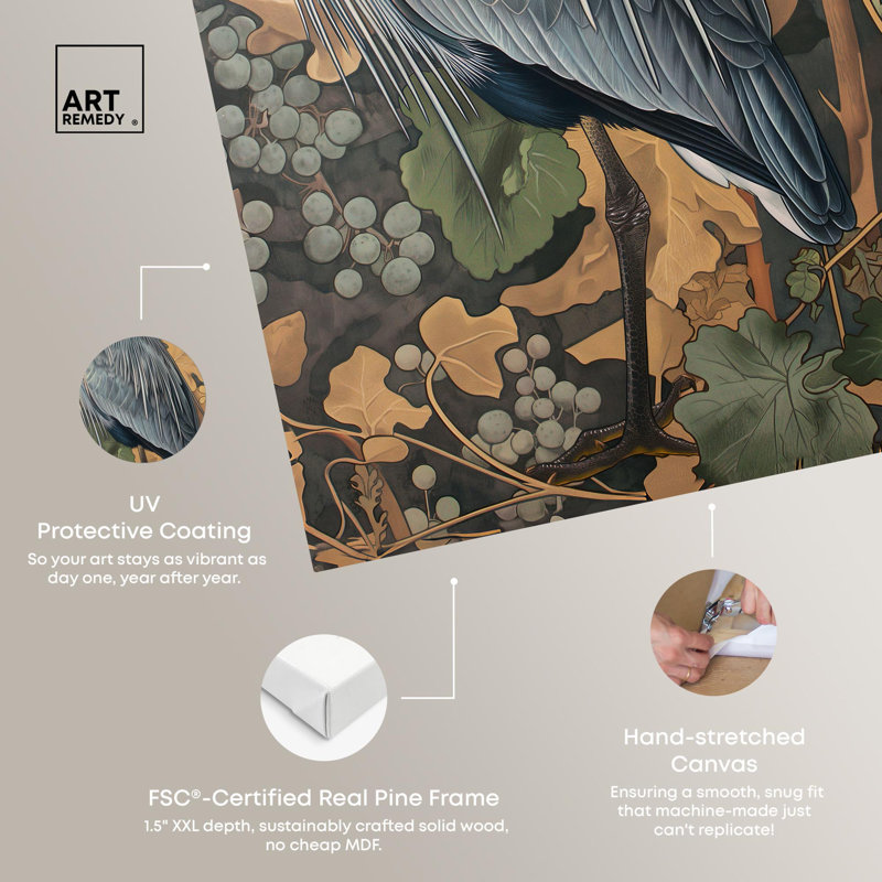 «Heron’s Blue Serenade», toile Maximalist par Art Remedy, Toile tendue, H 45 po x l 30 po