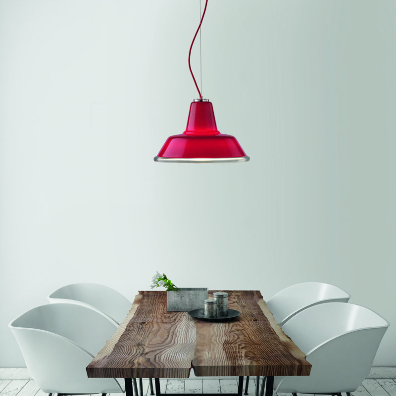 1 - Light Dome Pendant, Chrome/Red, Red