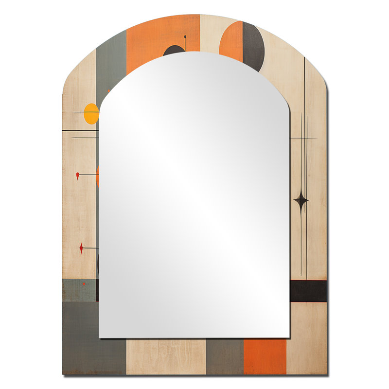 «Midcentury New Balance Abstract Retro Geometrics I», miroir décoratif arqué moderne Midcentury, 34 po x 25 po
