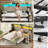 Daybed Twin with Pop Up Trundle, Farmhouse Wooden Day Bed Frame with 3 Storage Drawers and Shelves, Twin Daybed with Charging Station and LED Lights for Bedroom, Guest Room-1124053277-1131305966