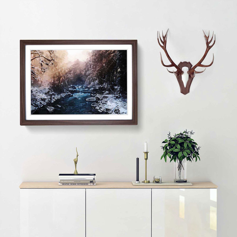 Winter Forest & Stream in Canada in Abstract - Framed Print, Walnut, 40cm H x 60cm W x 2cm D