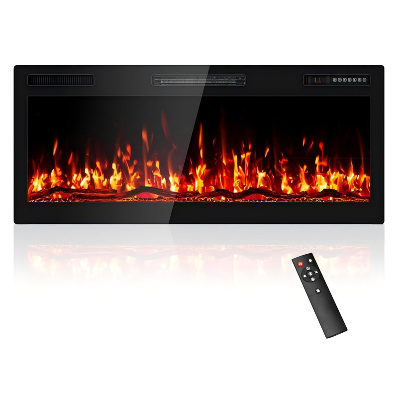 Ultra-Thin Recessed and Wall Mounted Electric Fireplace - HD 3D Flame with Remote, 750/1500W, 42" Log