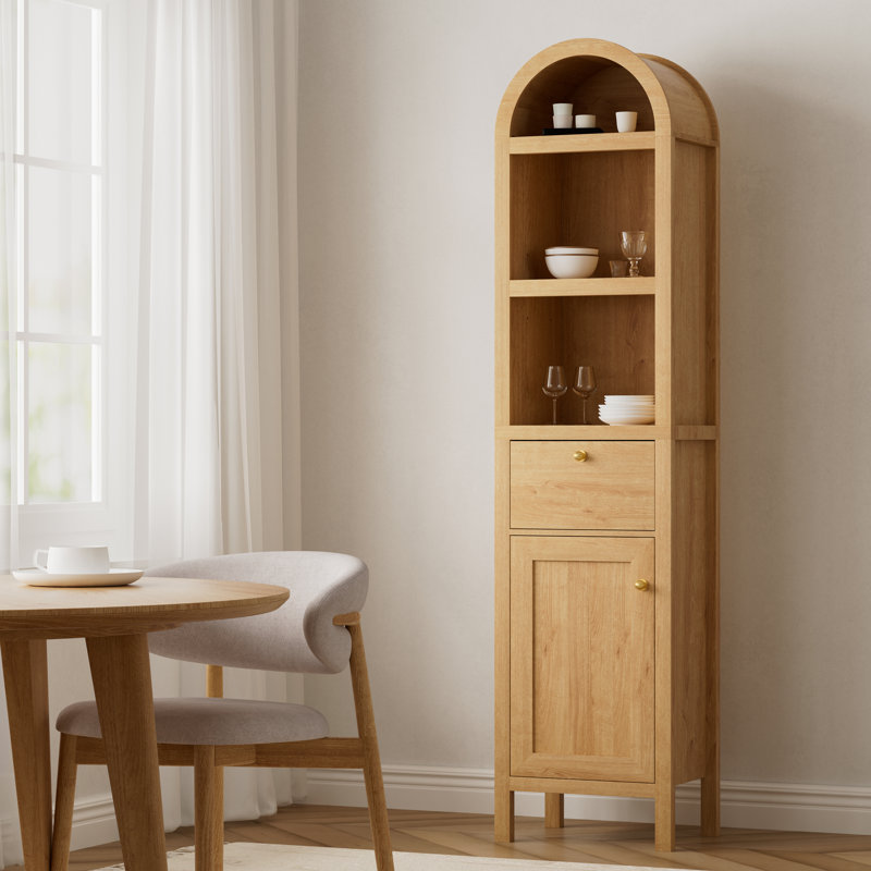 Tour de rangement arquée 67 "avec porte et tiroir, Chêne