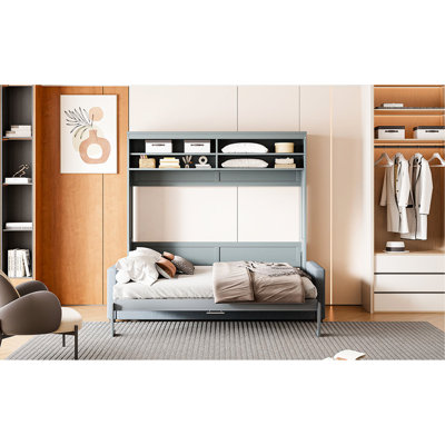 Grand lit - Maximisez l'utilisation de l'espace. Multifonctionnel et fonctionnel. Fabriqué en contreplaqué. Rangement inclus. Facile à utiliser. Assemblage requis. Aucun matelas inclus