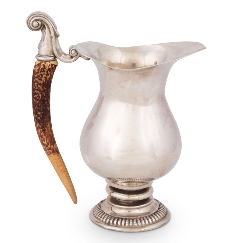 Handcrafted Pewter Pitcher with Faux Antler Handle