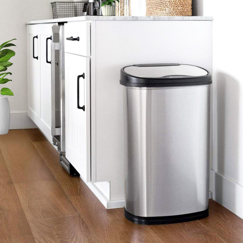 13.2 Gallon Stainless Steel Touchless Sensor Trashcan, Silver/Black