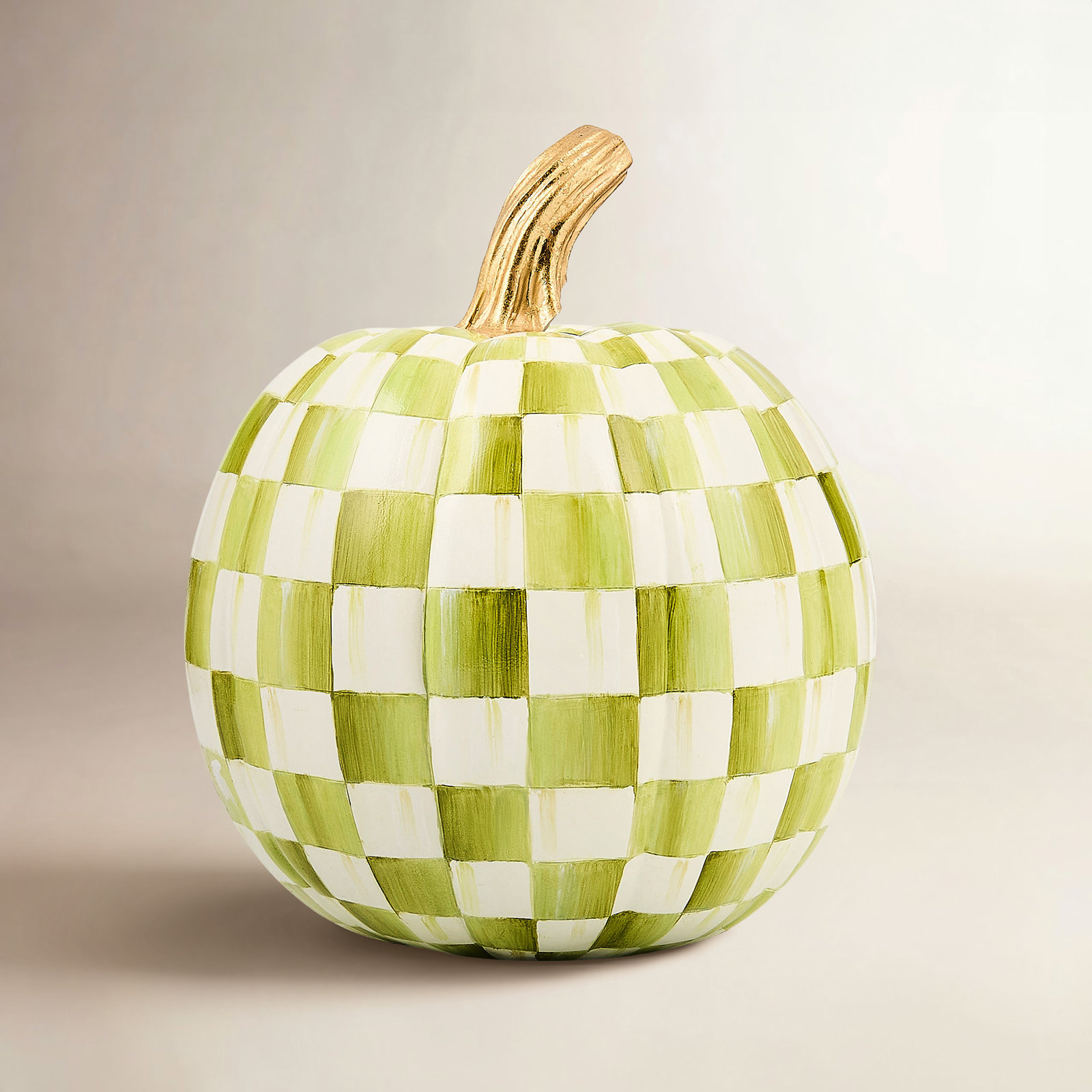 Violet Check Cascade Floral Pumpkin, 8" H x 7" W x 7" D, Light Green