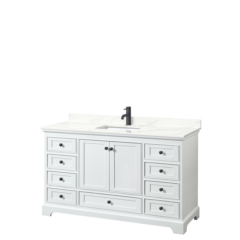 Ensemble de meuble-lavabo simple 60 po Deborah, Quartz Giotto, Noir mat, Blanc
