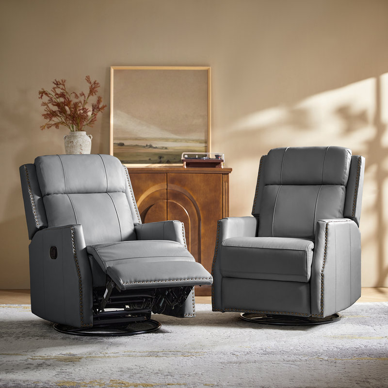 Annarita Genuine Leather Manual Swivel Rocking Recliner (Set of 2), Dove