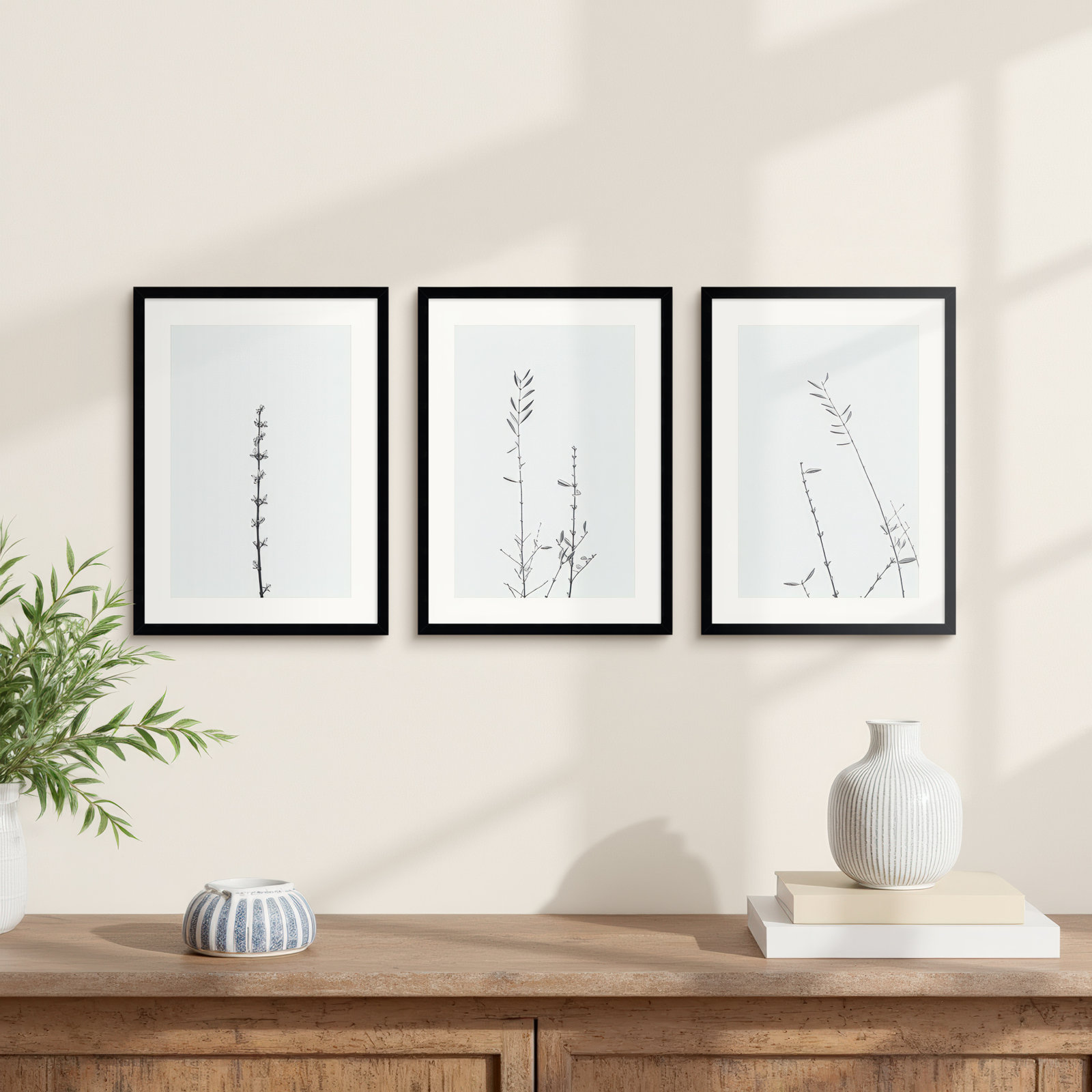Retro Tennessee Botanical 3-Piece Photo Set, Black, 25" H x 60" W x 1" D