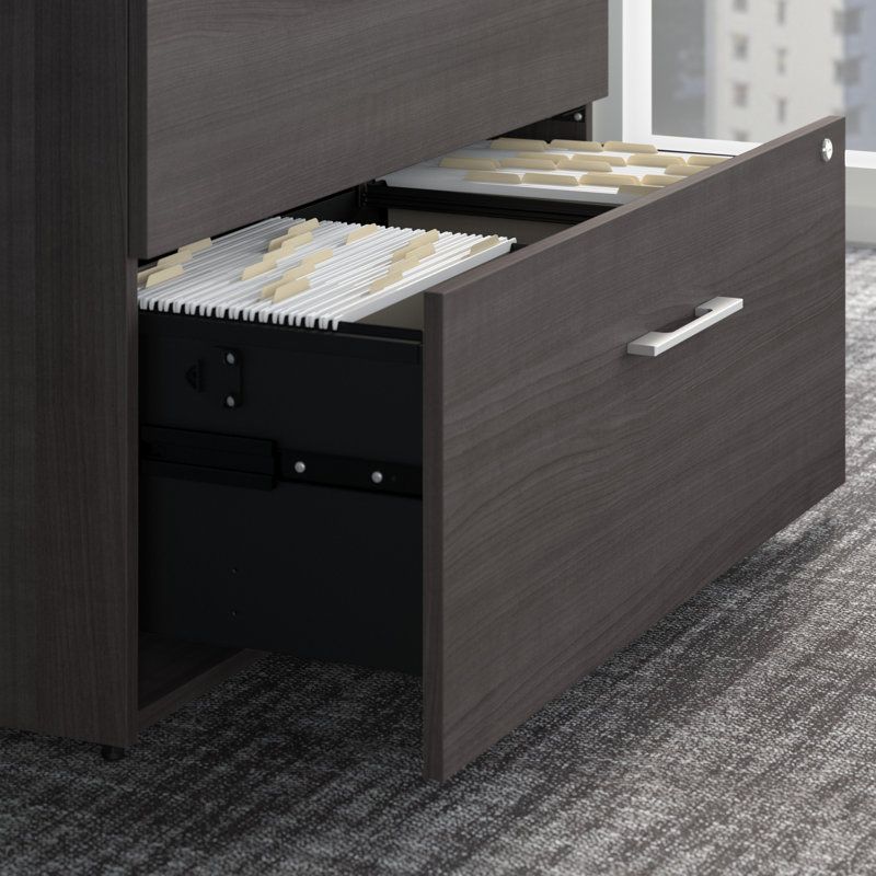 Bureau de direction en U avec huche Office 500, Gris tempête