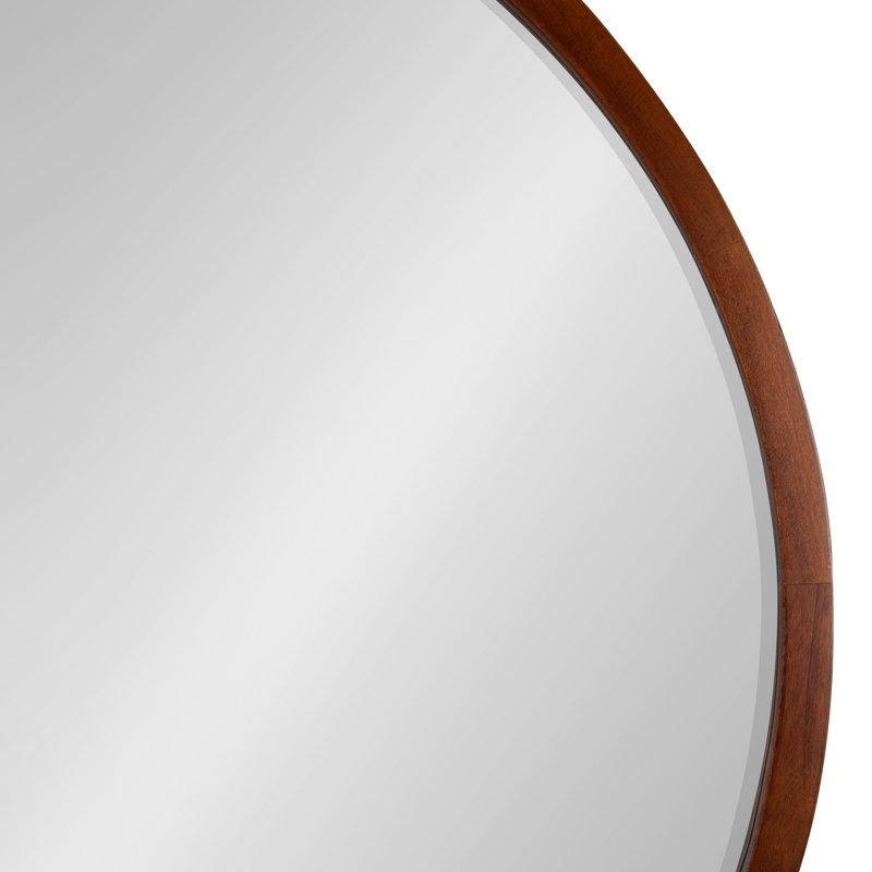 Glover 30'' Walnut Brown Solid Wood Round Mirror