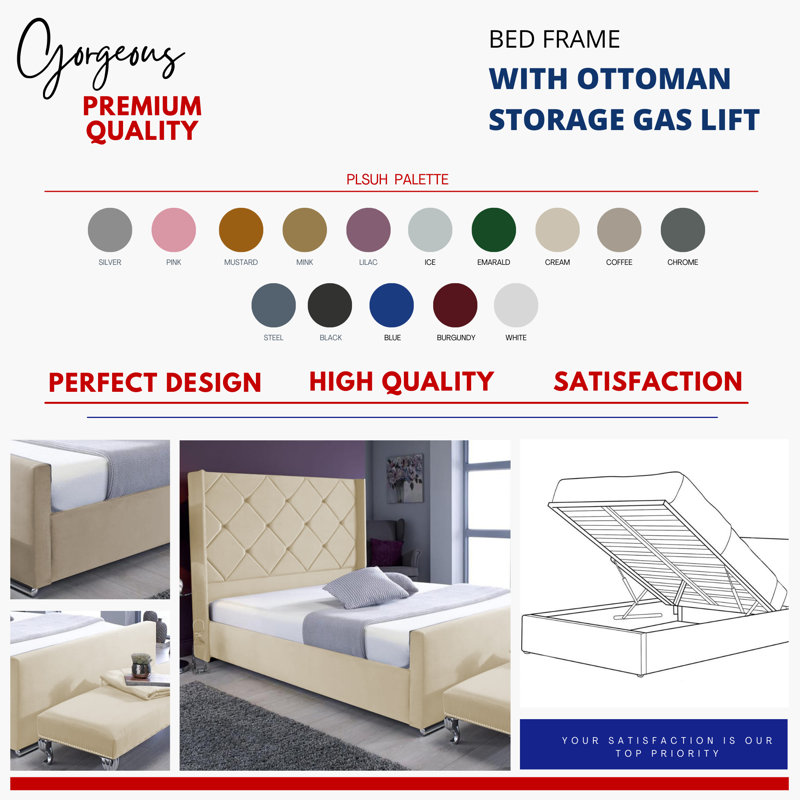 Upholstered Ottoman Storage Bed, Cream, Single (3')