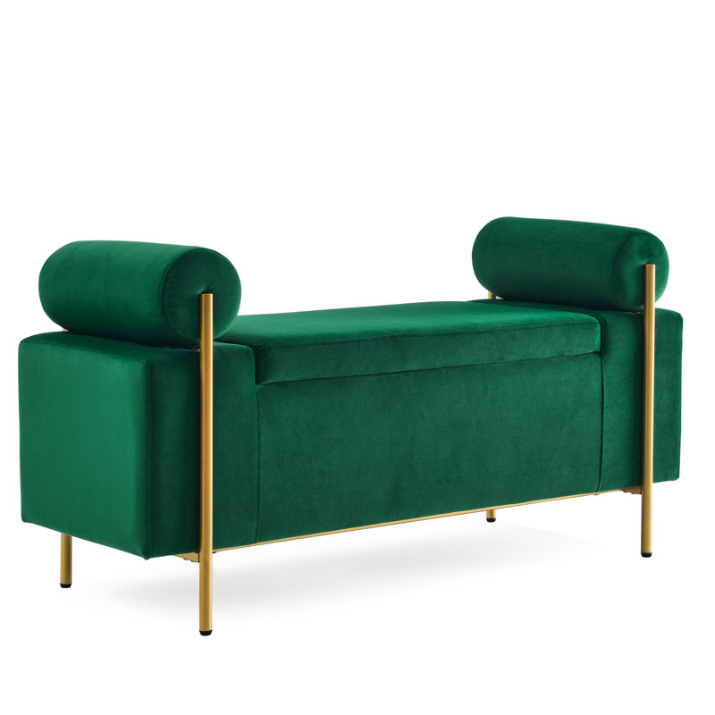 Velvet Living Room Bench With Iron Legs And Spacious Interior Stylish Hallway Modern Appeal, Green