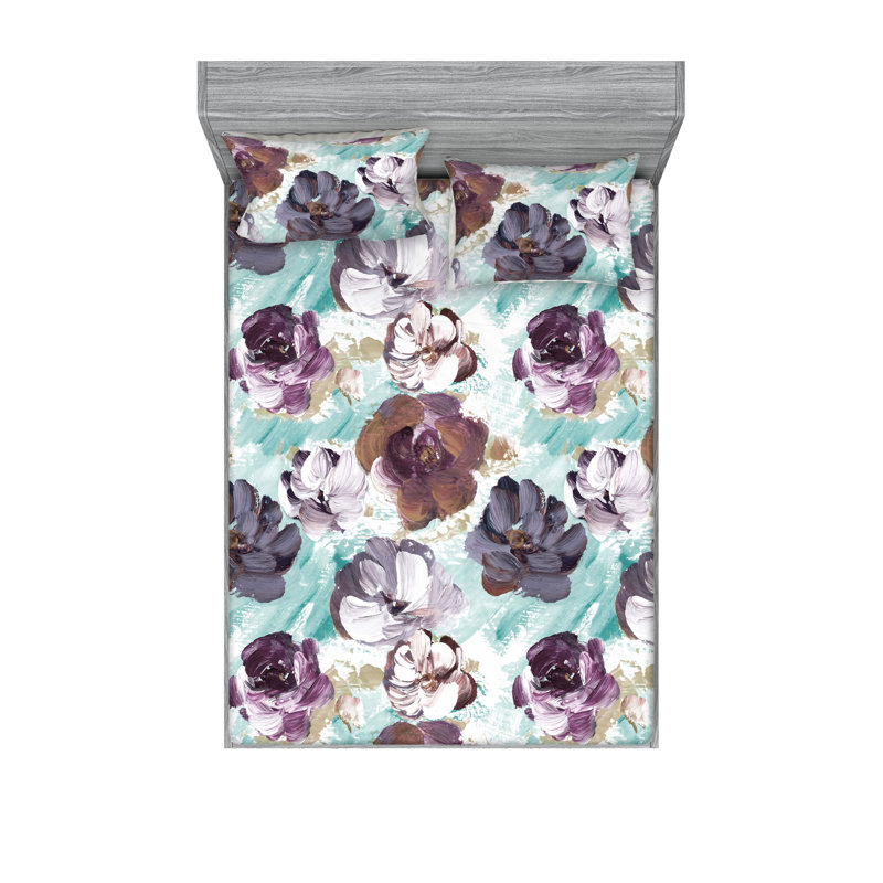 Drap-housse et taies décoratives 3 pièces Ambesonne, Ensemble de draps pour lit double avec 2 taies d'o