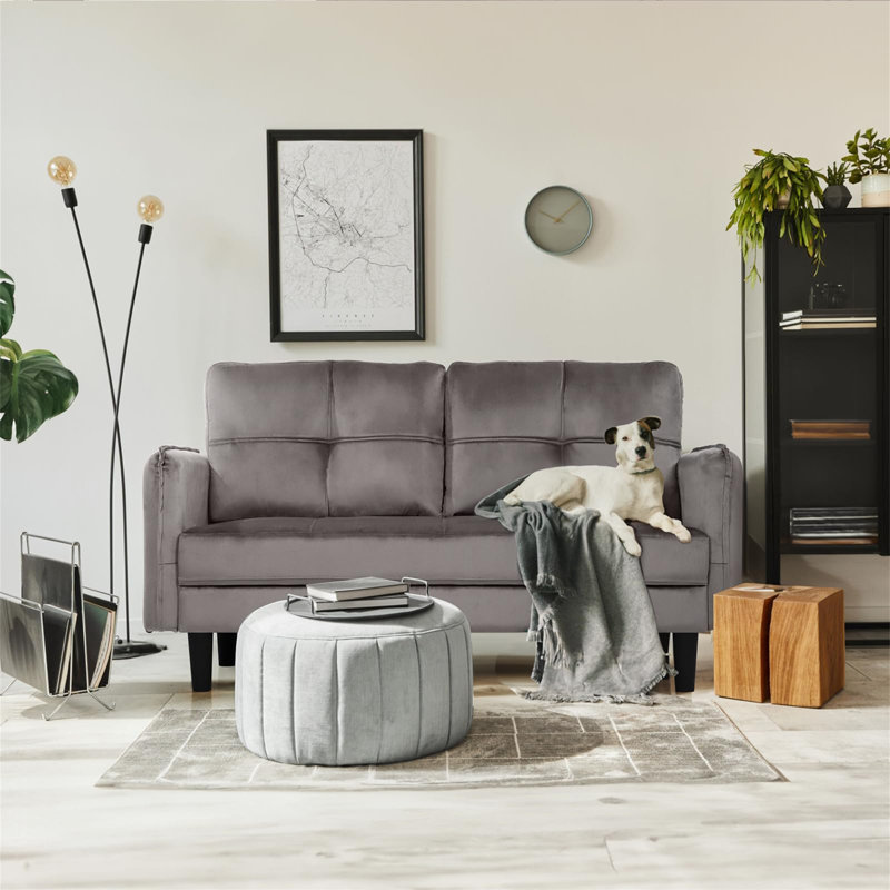 Aayushi 2 Seater Loveseat, Grey Velvet