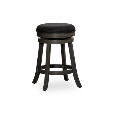 24" Counter Stool In Weathered Gray, Charcoal Fabric Seat. And Comfortable. Swivel Function. Solid Hardwood Build. Easy Assembly Stool, Gray Finish, Fashionable. 360-Degree Frame. Simple
