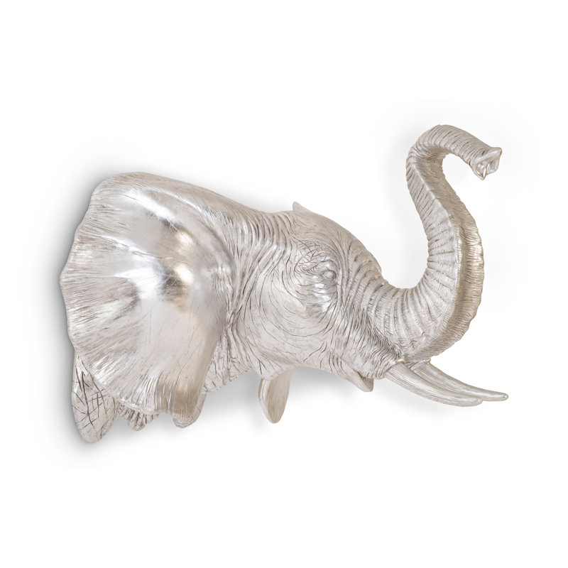 Large Silver Resin Elephant Wall Art Sculpture