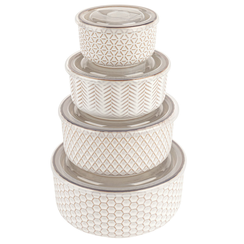 Kook Ceramic Nesting Bowls with Lids, Set of 4, Narbonne Collection