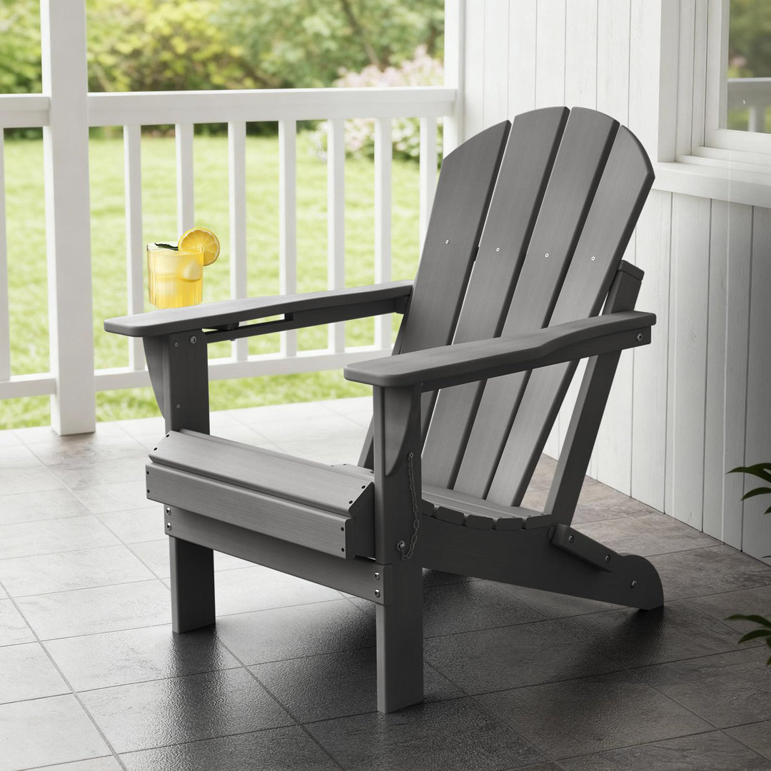 Hayfield Outdoor Adirondack Chair Weather-Resistant HDPE Foldable Patio Chair Fire Pit Chair with Cup Holder Beachcrest Home™ 