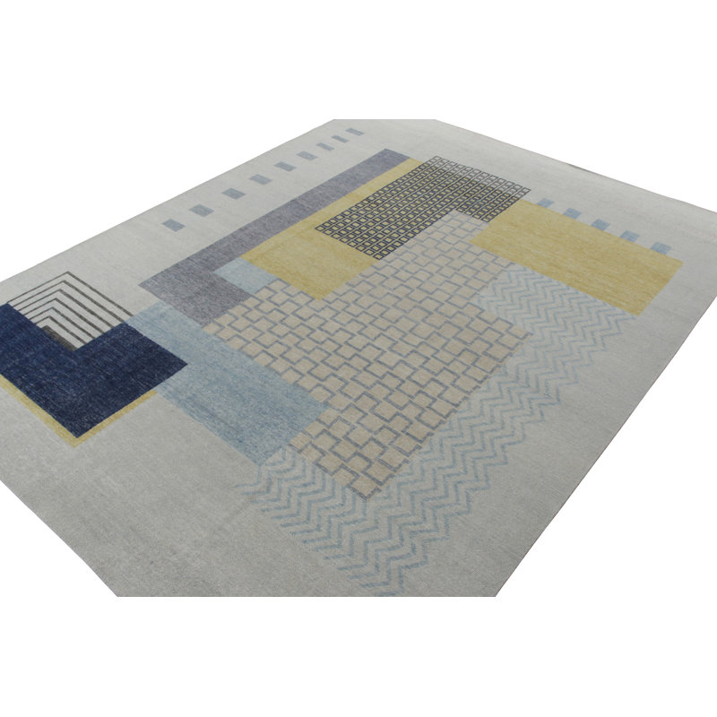 Distressed Homage Hand Knotted Wool Geometric Area Rug, Runner 3' x 8'