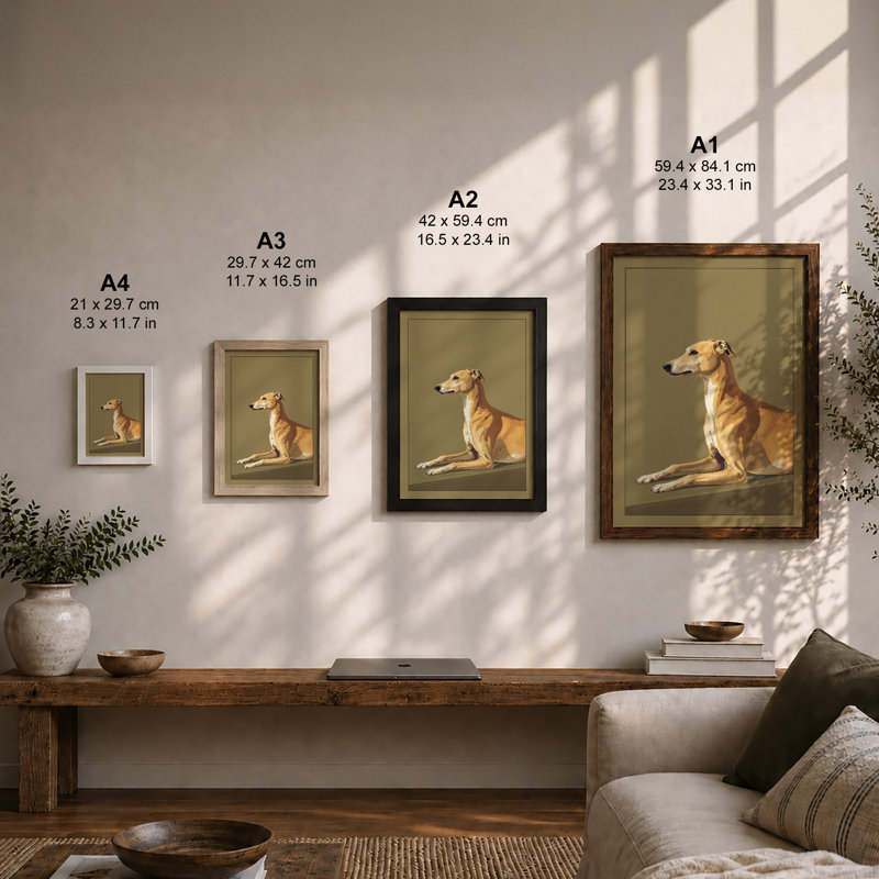 Resting Greyhound Modern - Framed Print, A1 - 84.1 x 59.4 cm, Oak