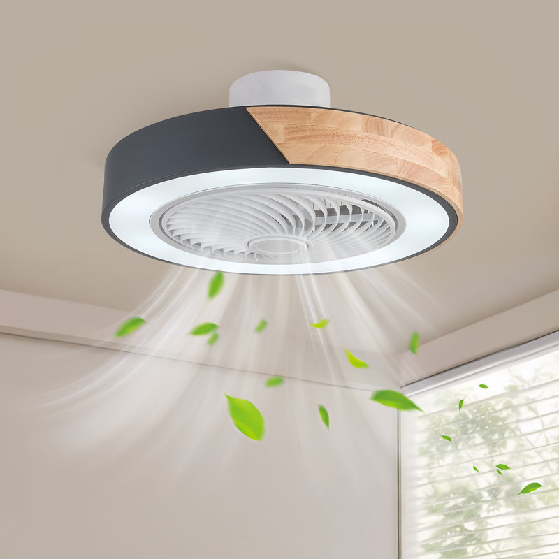 19.7'' Ceiling Fans With Lights And Remote Modern Flush Mount Ceiling Fans Solid Wood Caged Low Profile Fandelier Ceiling Fan For Bedroom Kitchen Living Room  Black Ceiling Fan