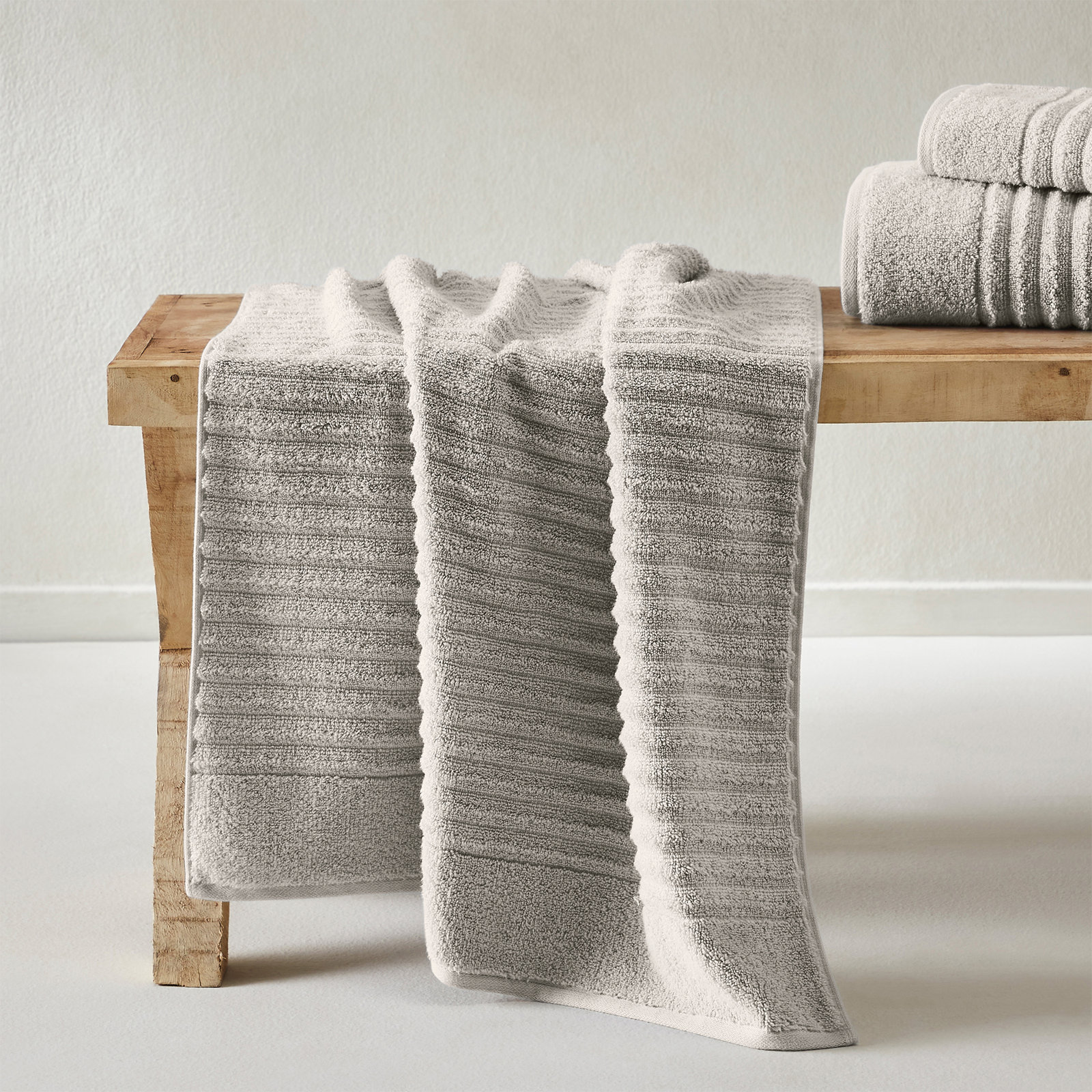 Zero-Twist Cotton Ribbed Hand Towels, Silver Cloud, Bath Sheet - 2 Pack