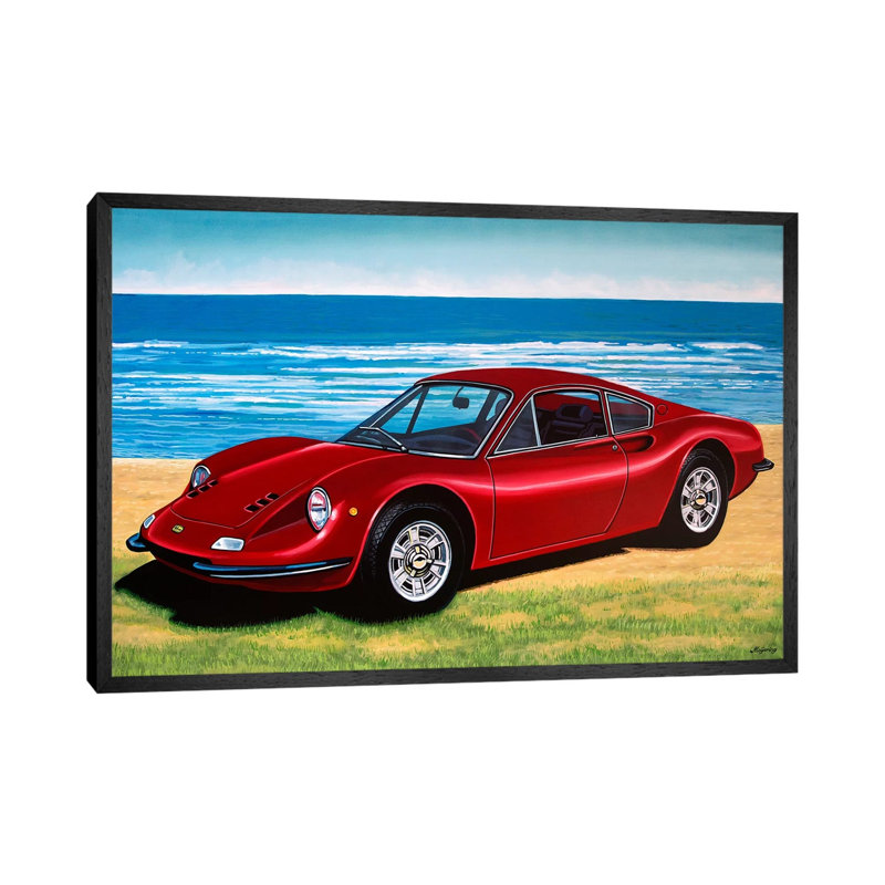 Ferrari Dino by Paul Meijering - Painting on Canvas, 66.04 cm H x 45.72 cm W, Black Framed