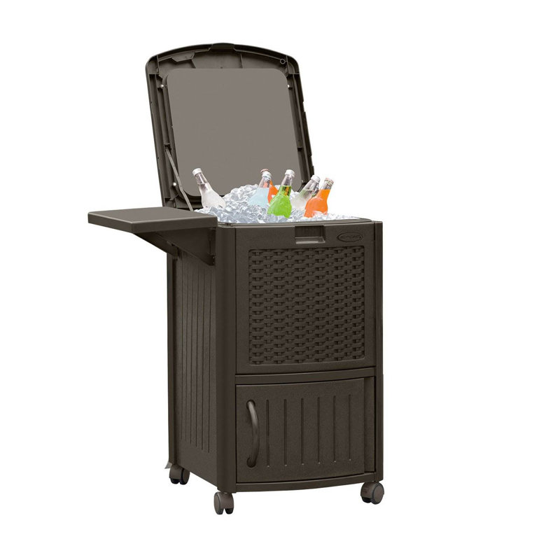 Suncast 77 Quarts Serving Station / Cart Cooler with wheels in Brown