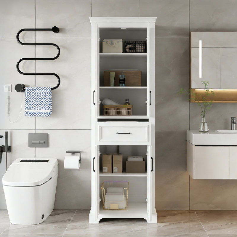 Freestanding Bathroom Vanity With 4 Doors, 1 Drawer, Adjustable Shelves For Space-saving Storage
