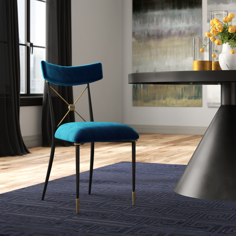 Rider Dining Chair, Rialto Peacock, Brass/Gold