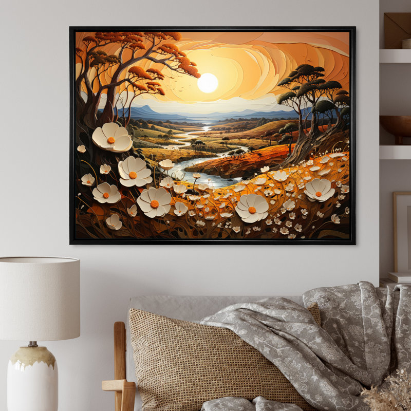 Meuble de campagne «Golden Meadows I» - campagne, H 34 po x l 44 po x P 1,5 po, Cadre flottant noir