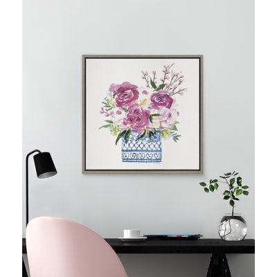 Pink Blooms in Chinoiserie by Patricia Shaw Framed Canvas Wall Art Print