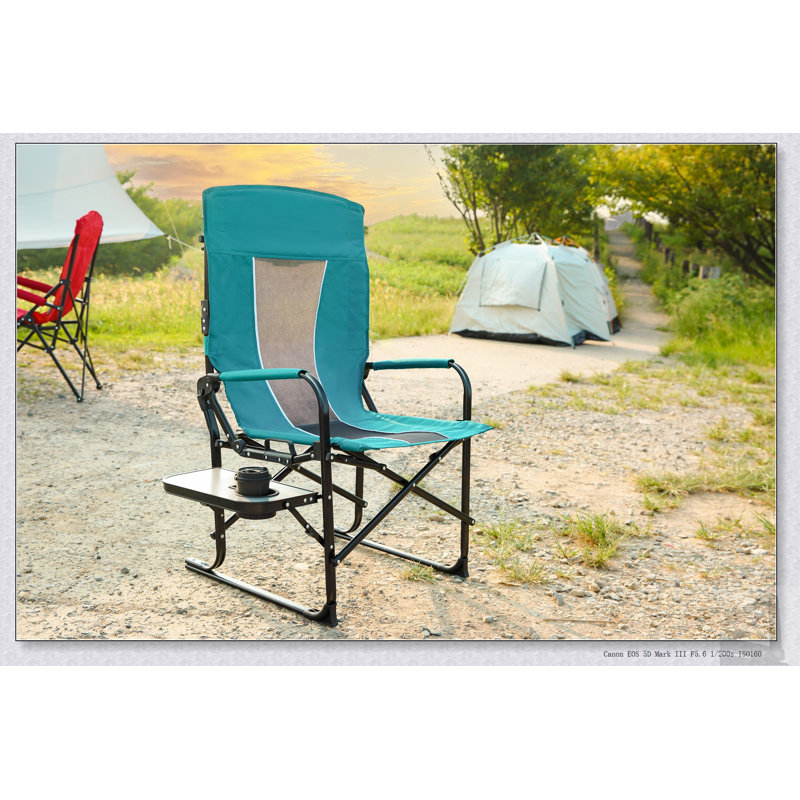 Chaise pliante portative surdimensionnée robuste avec table d'appoint et poche pour les aventures en plein air, la plage, la pêche et les pique-niques