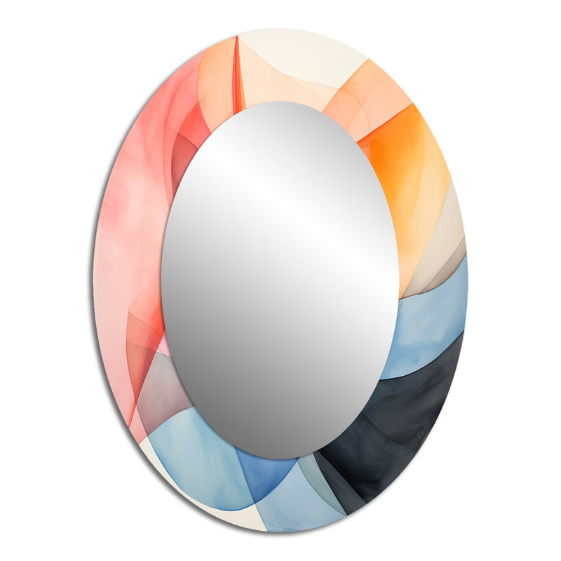 Geometric soft colors patterns I - Abstract Oval Decorative Mirror On Metal, 40" H x 30" W