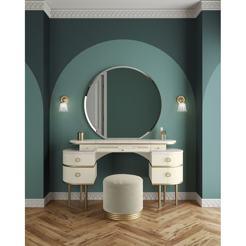 Zelda Vanity Set and Mirror, Brushed Brass