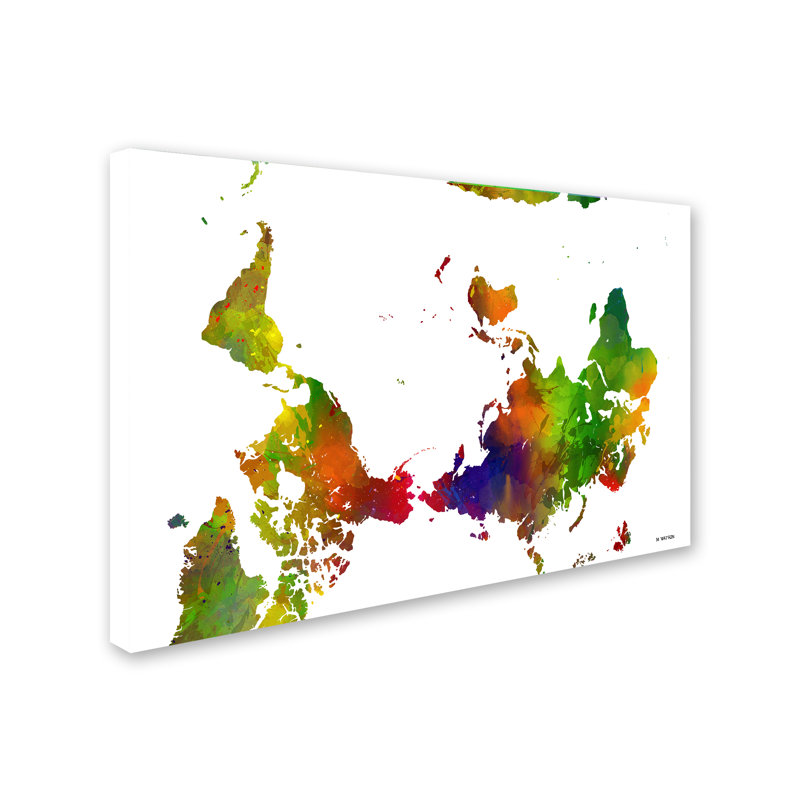 « inversed map of the world clr 1 », reproduction d’impression sur toile tendue, H 12 po x l 19 po x P 2 po