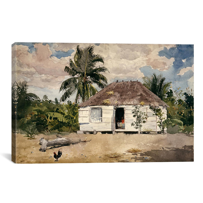 «Native Huts, Nassau» par Winslow Homer, reproduction d'art sur toile, H 8 po x l 12 po x P 0,75 po, Pas de tapis