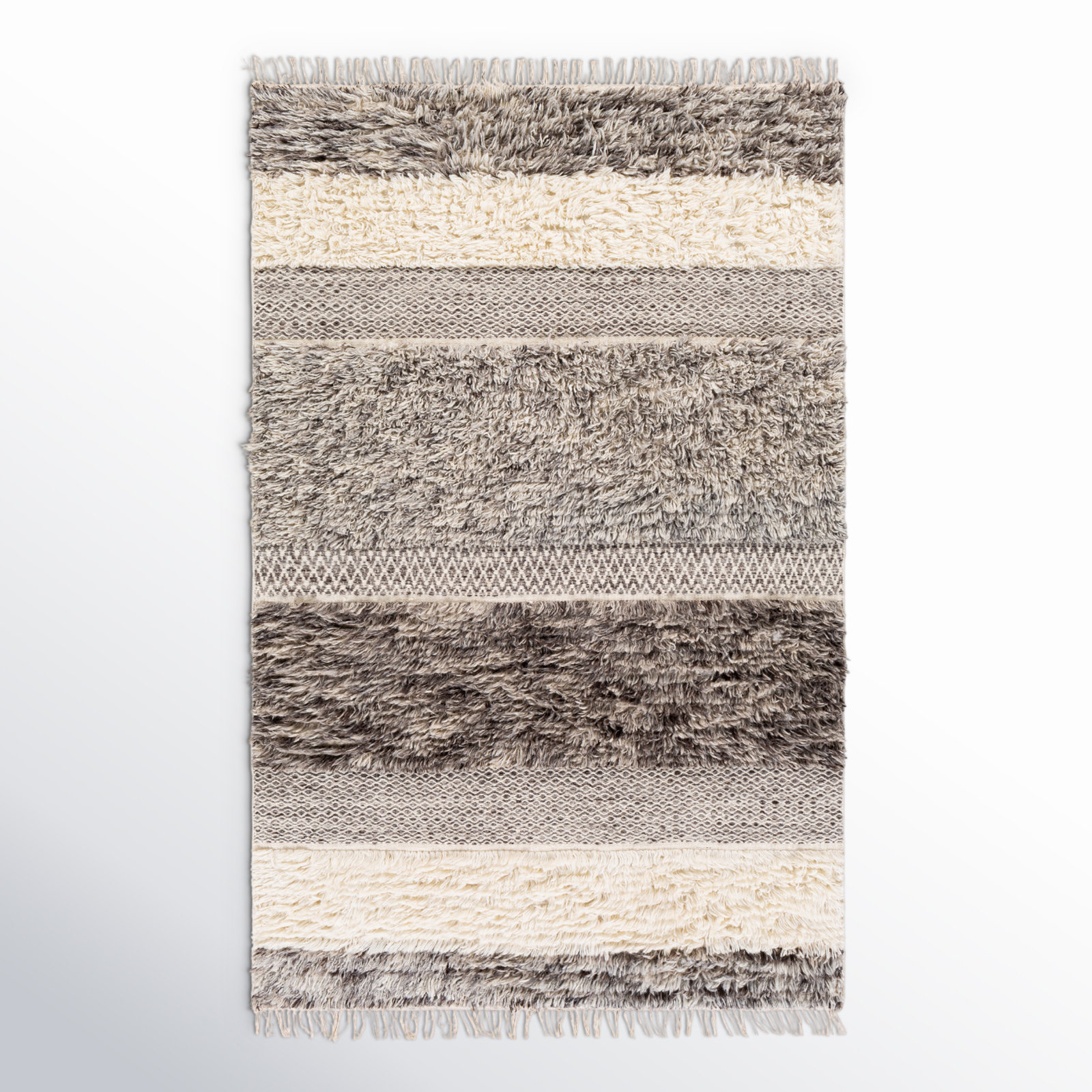 Catalina Cream Gray Flatweave Striped Wool Rug, Rectangle 9' x 12'