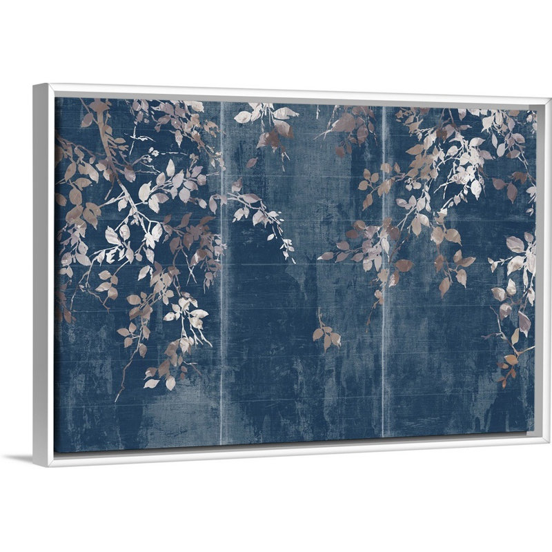 Indigo, art japonais sur toile, jardin japonais, H 14 po x l 20 po, Toile avec cadre blanc
